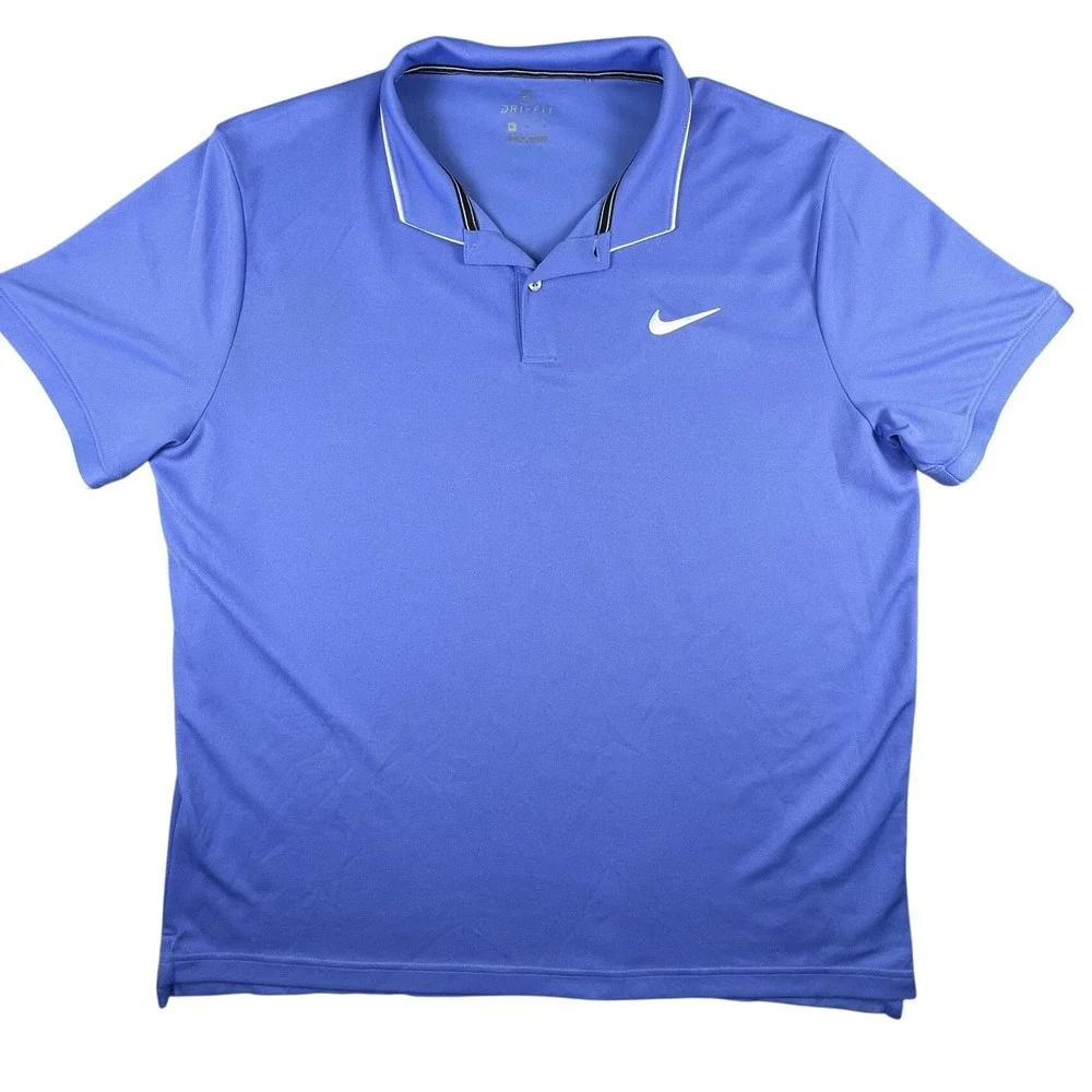 Nike Polo Shirt Men XL Blue Dri-FIT Performance Short Sleeve Tipped Collar